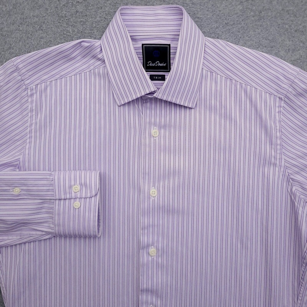 David Donahue Dress Shirt Mens 15 32/33 Trim Fit Lavender Stripe